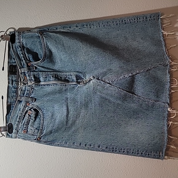 LEVI CASUAL BOHEMIAN VINTAGE SOUTHWESTERN 90's MIDI BLUE JEAN DENIM MINI SKIRT - Picture 16 of 16